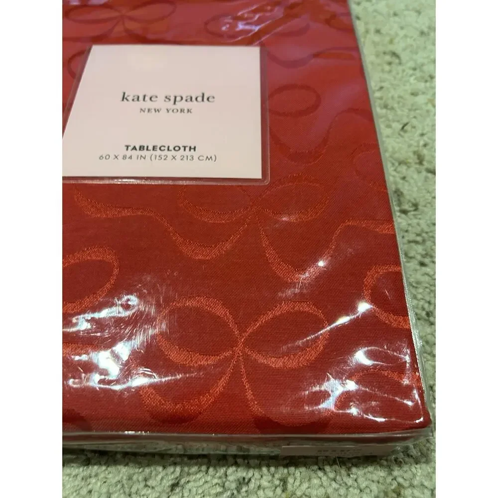 Kate Spade Tablecloth 60x84 Holiday All Wrapped Up Bow Cranberry Red Oblong B26